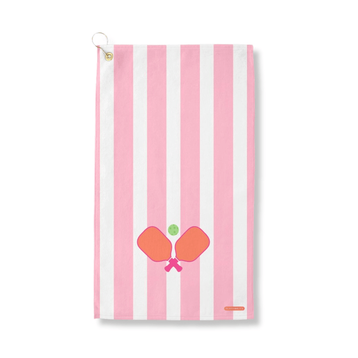 Clairebella Sport Towel - Cabana Stripe: Pickleball Pink - The Color Collab