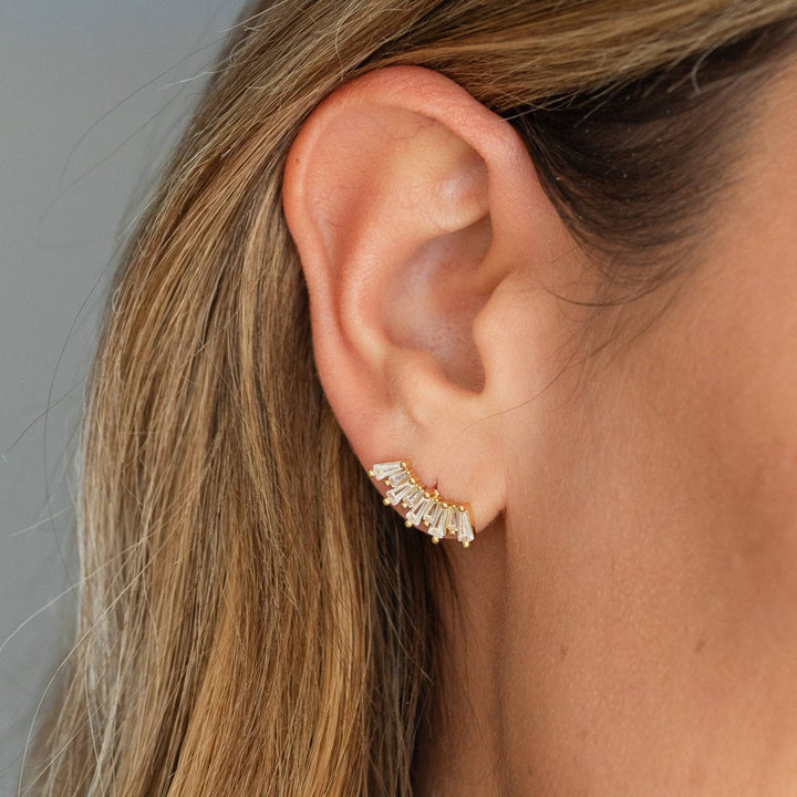 Curved Gold Baguette Stud - The Color Collab