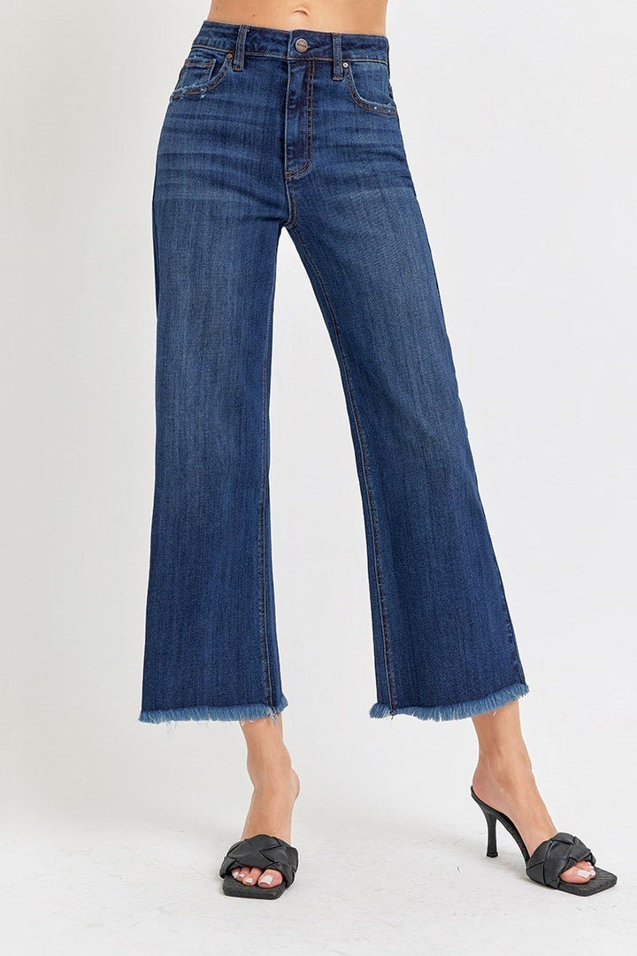High Rise Crop Wide Leg Fray Hem Jeans - The Color Collab