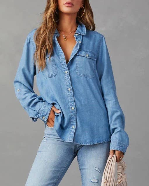 Long Sleeve Denim Shirt - The Color Collab