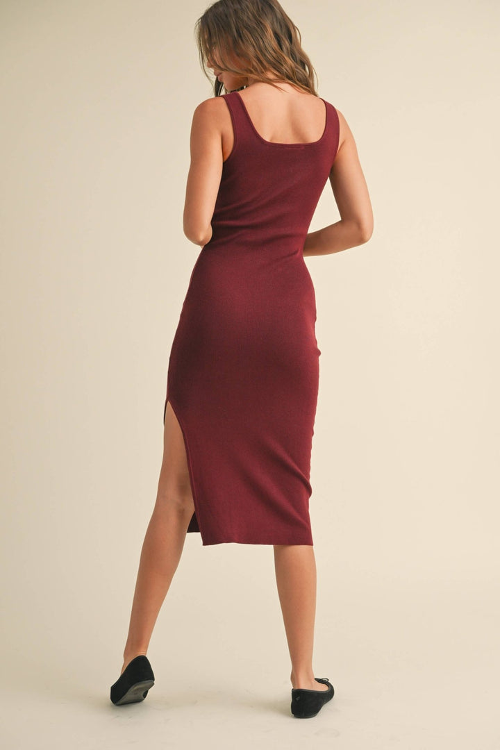 Square Neck Knit Fitted Dress - The Color Collab