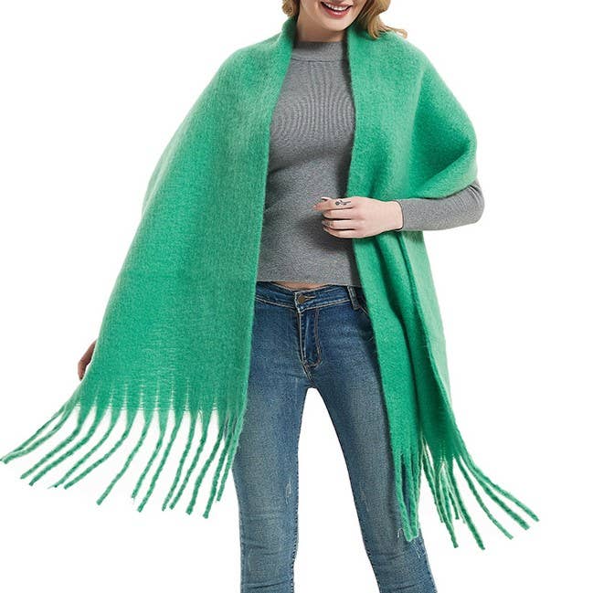 Soft Fringe Scarf Wrap - Bright Green