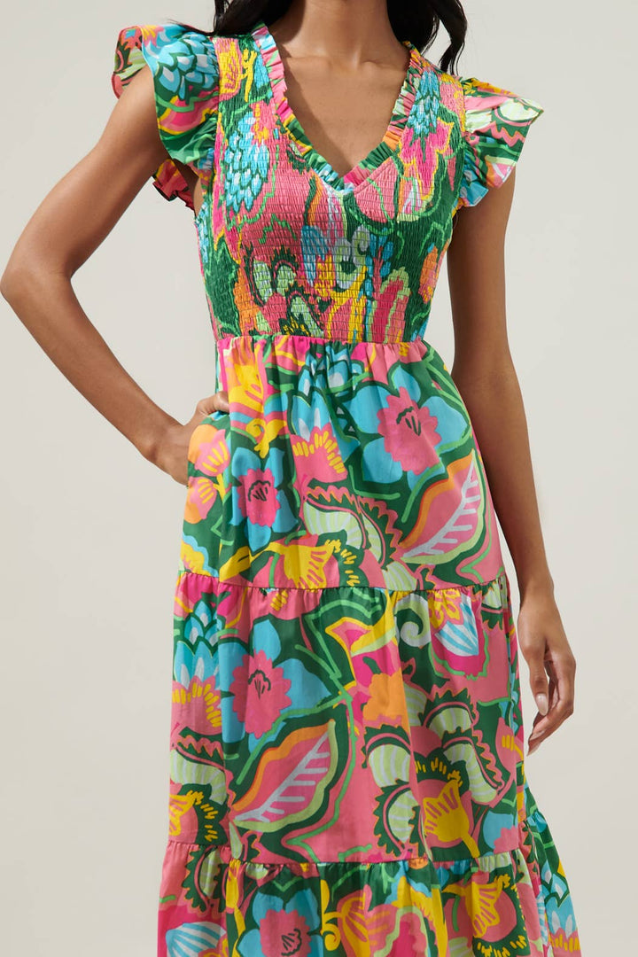 Tropics Tiered Midi Dress