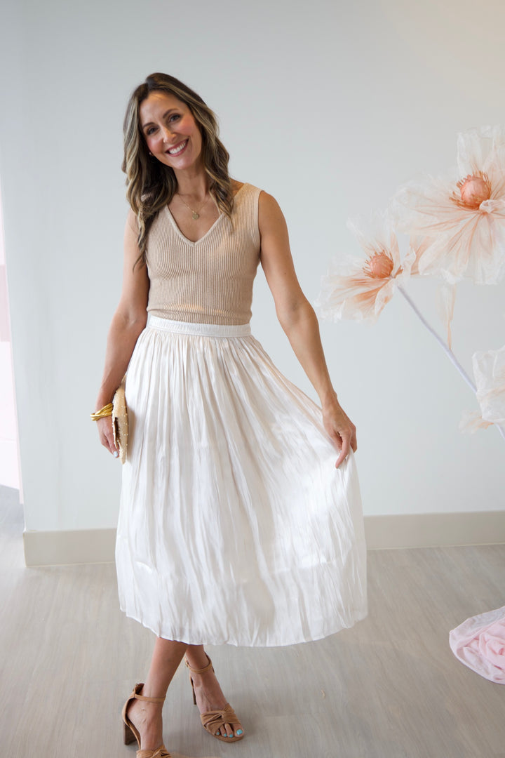 Allie - Satin High Waist Midi Skirt