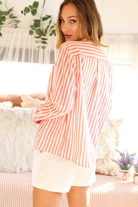 Collared Striped Cotton Shirt-Navy