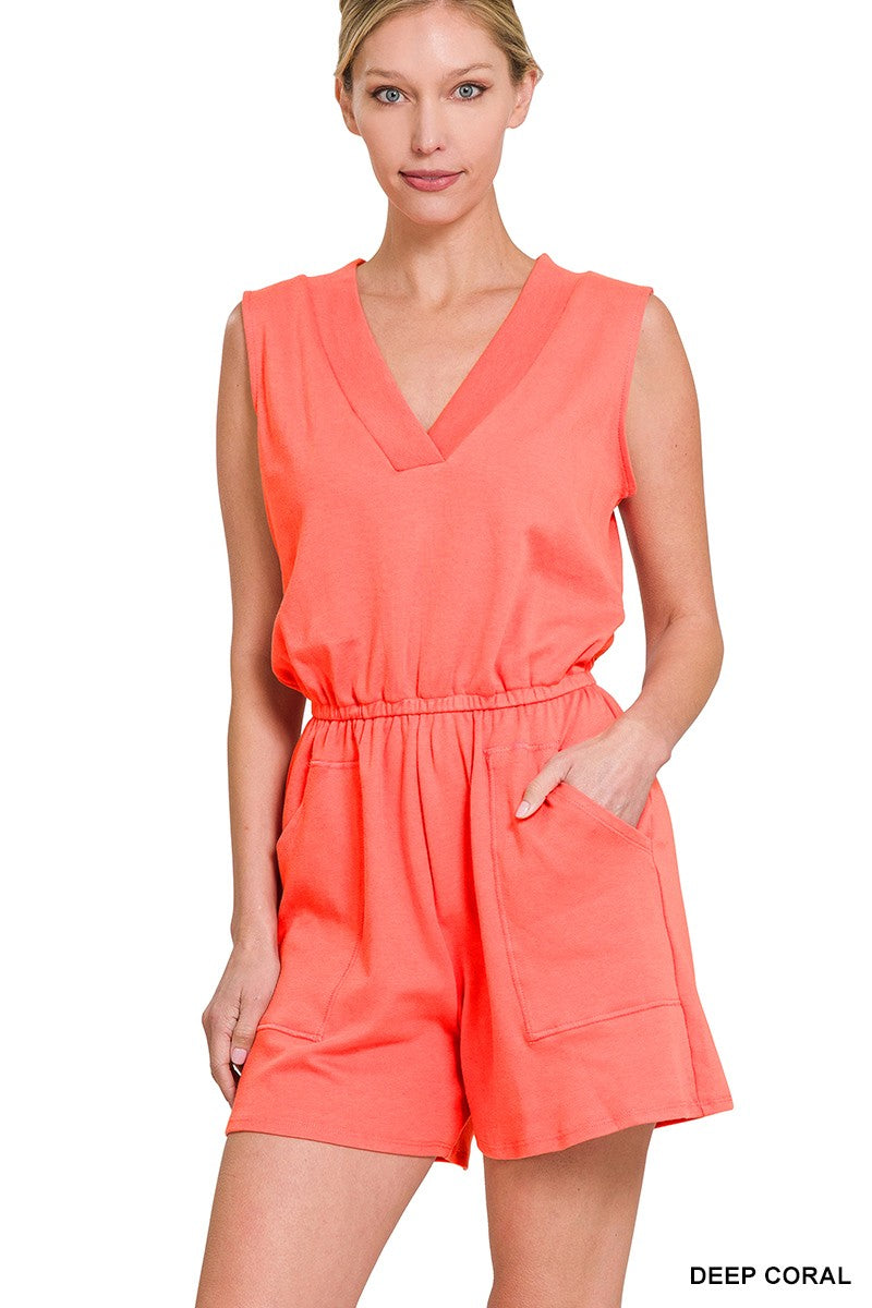 COTTON SLEEVELESS ROMPER WITH POCKETS