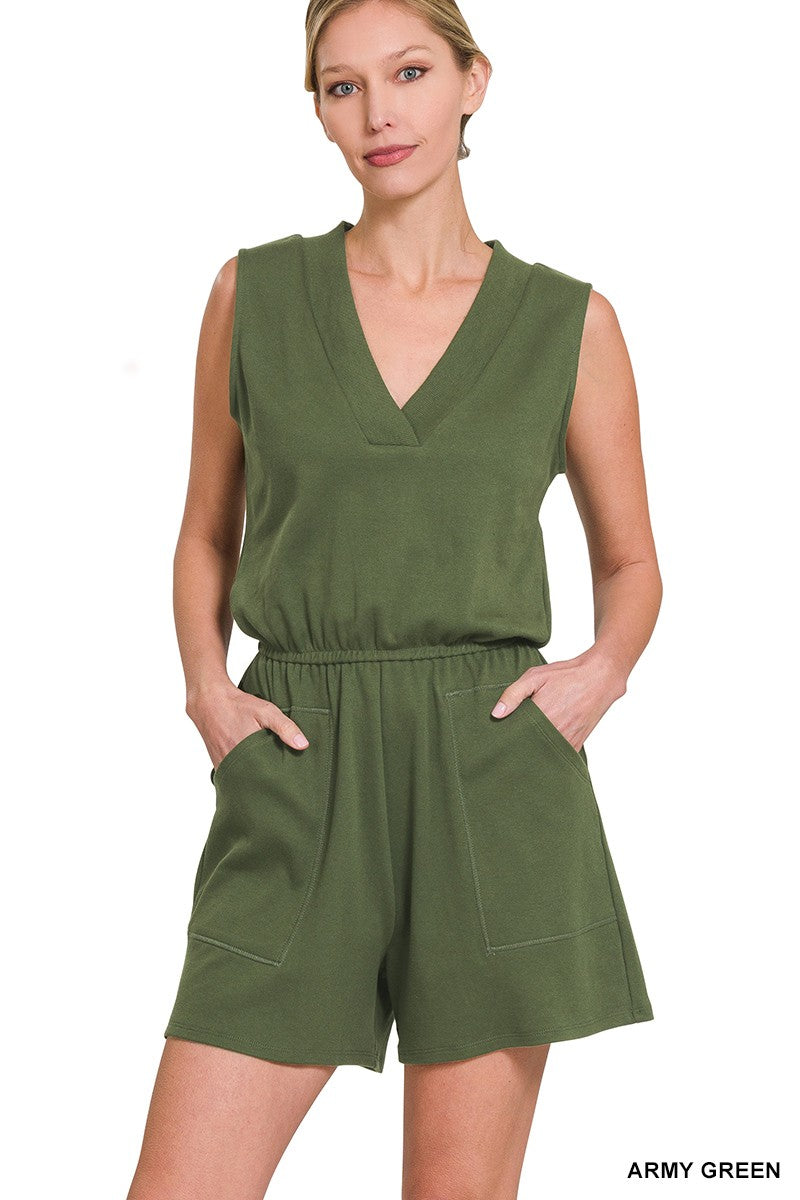 COTTON SLEEVELESS ROMPER WITH POCKETS