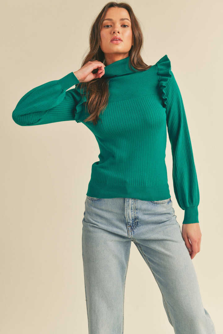 Marcy Ruffled Turtleneck Sweater