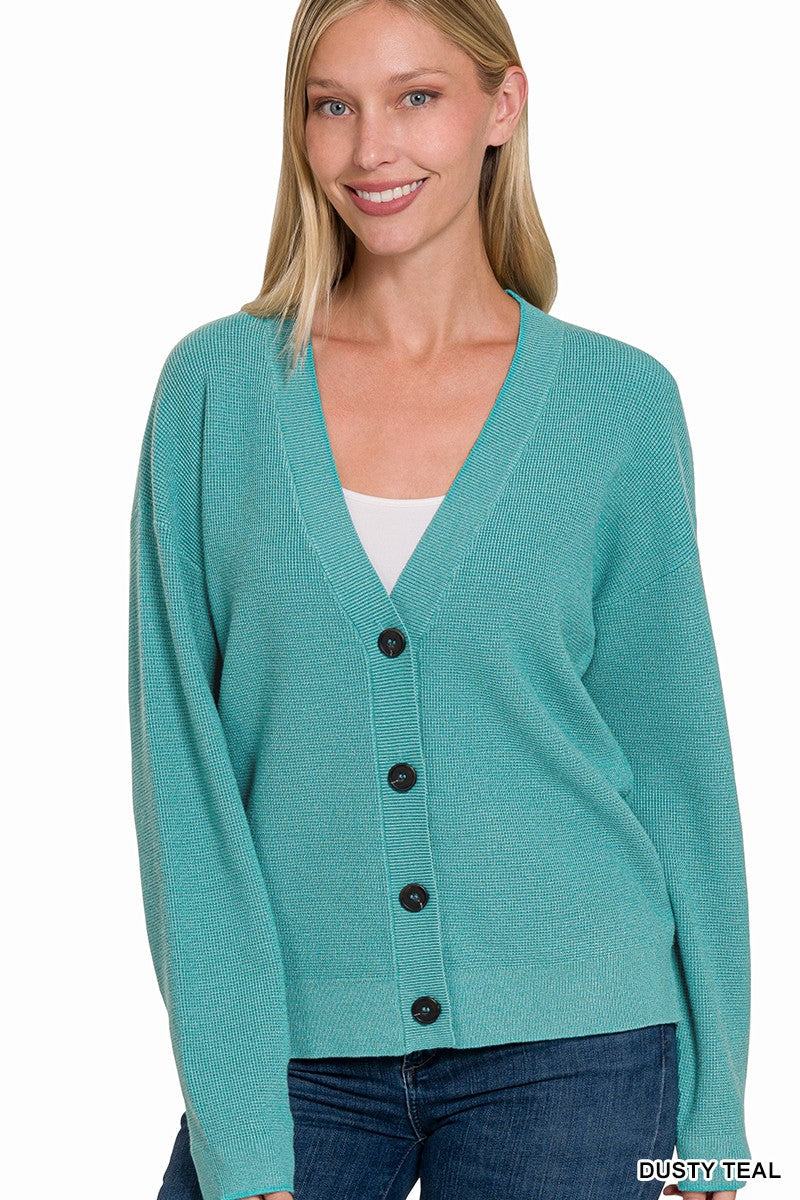 Zoey Viscose Sweater Cardigan Dusty Teal