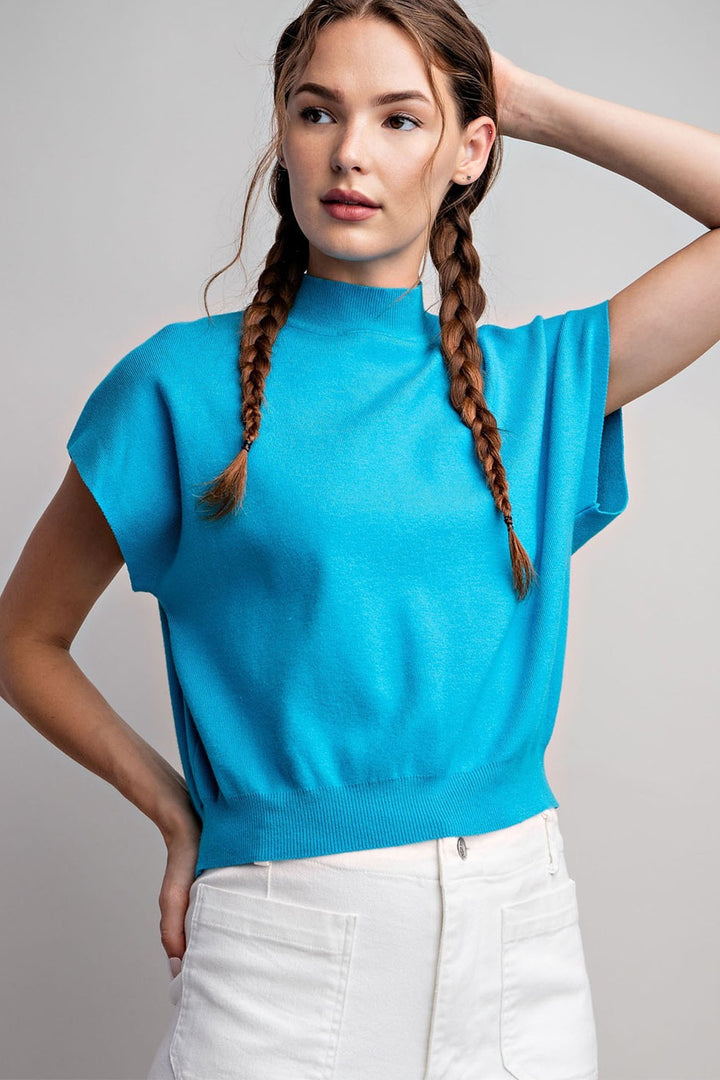 Mock Neck Short Sleeve Sweater