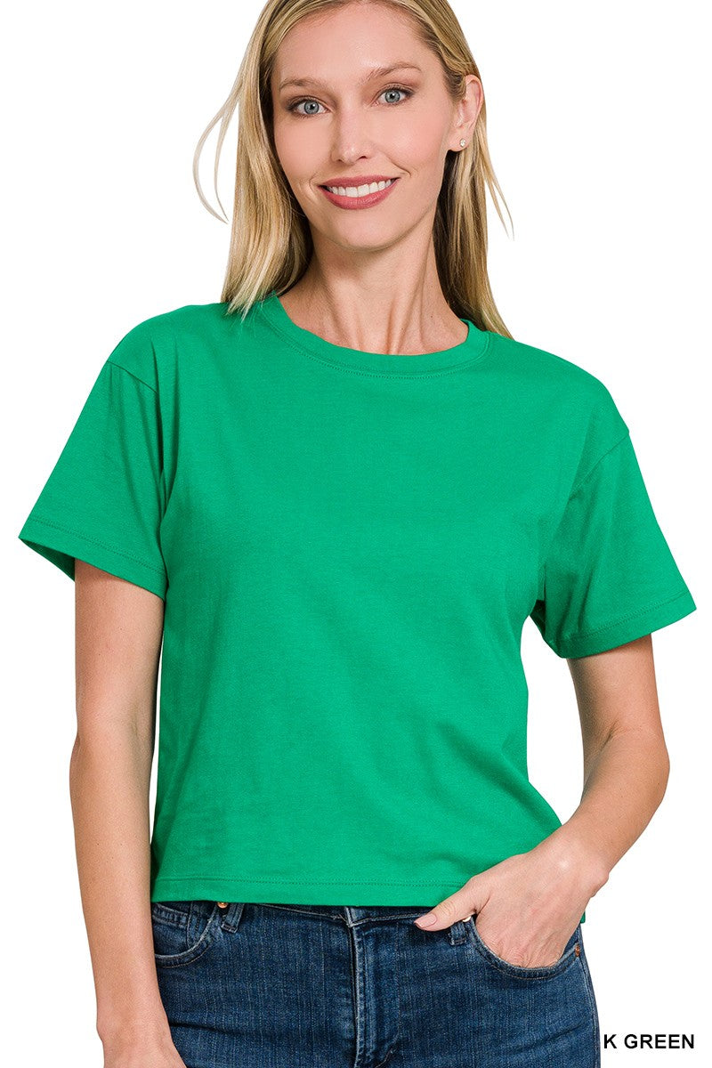 Zoey Short Sleeve Crew Neck Cropped Shirt - GREEN