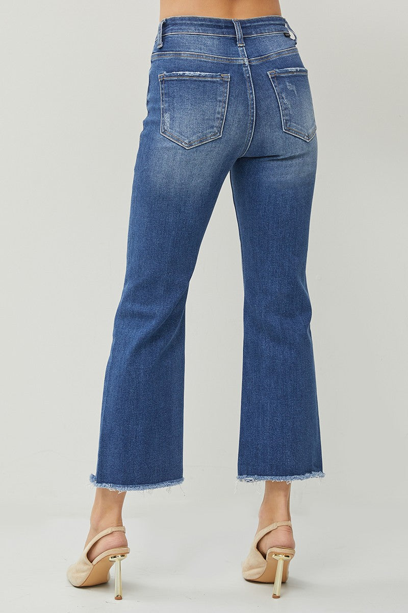 High Rise Ankle Wide Leg Straight Jeans