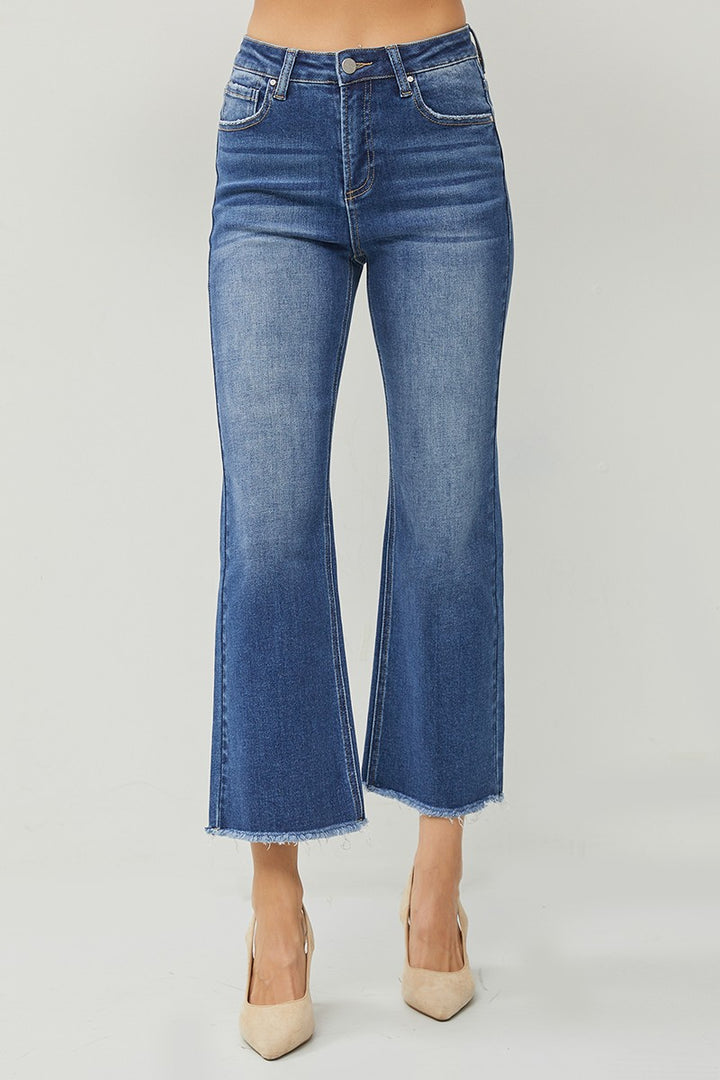 High Rise Ankle Wide Leg Straight Jeans