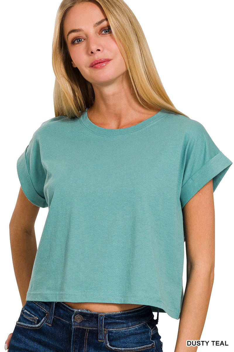 Zoey Cotton Folded Sleeve Top