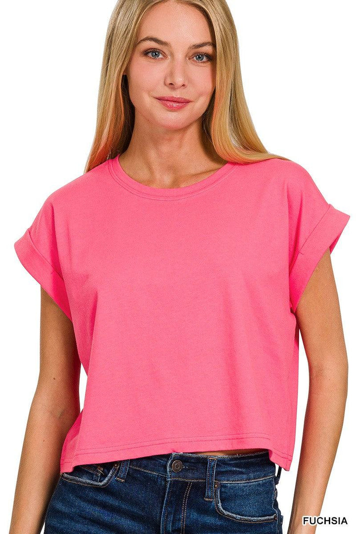 Zoey Cotton Folded Sleeve Top