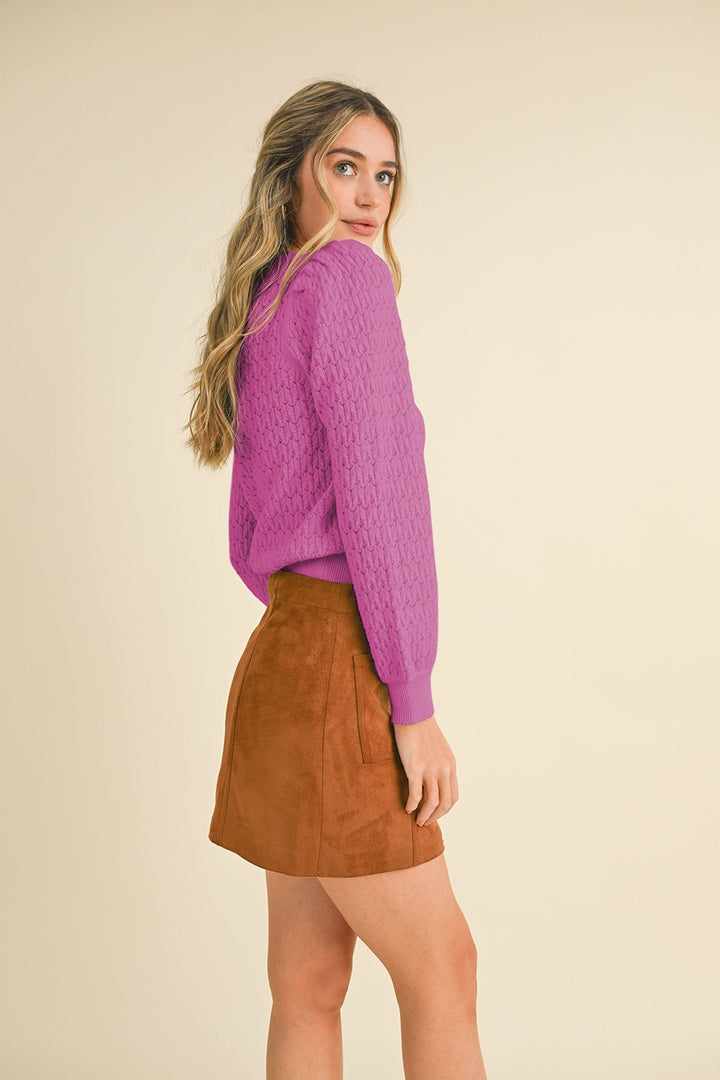 Marcy Puff Sleeve Scalloped Pointelle Sweater