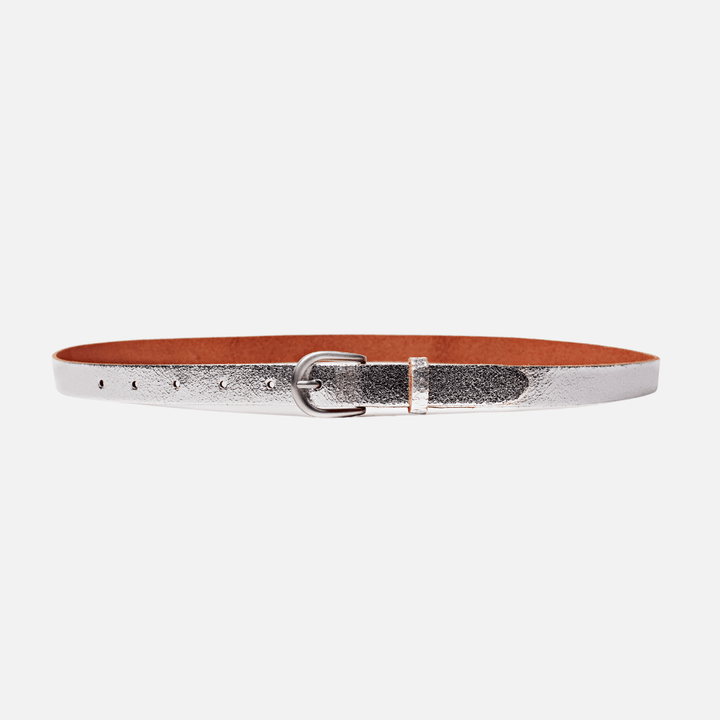 Metallic Skinny Fun Full Grain Leather Belt - Silver & Gold