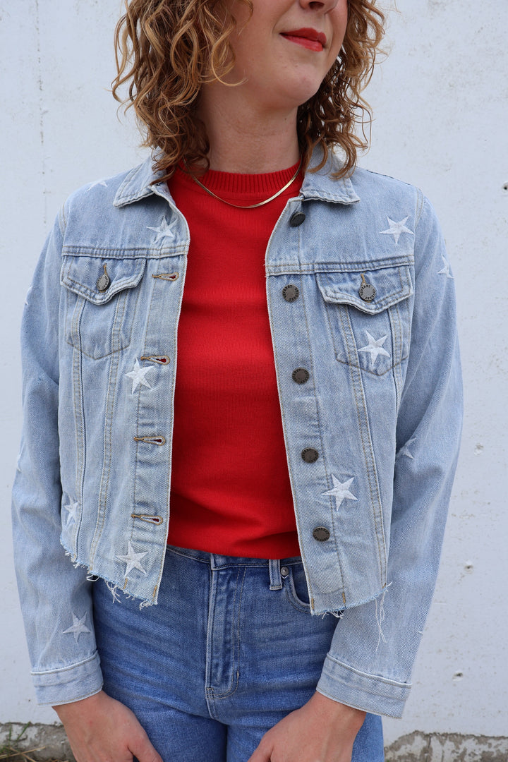 Cropped Star Denim Jacket