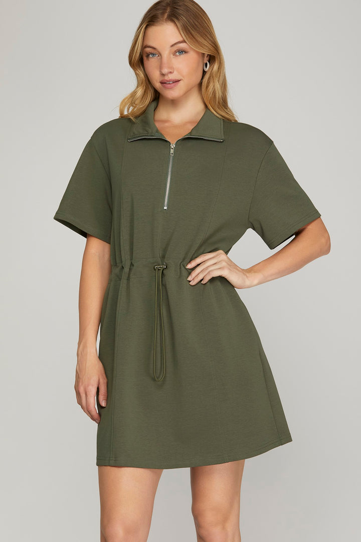 Sky Half Sleeve Zip Scuba Knit Dress