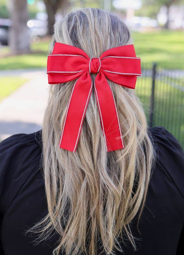 Winifred CZ Lined Hair Bow RED