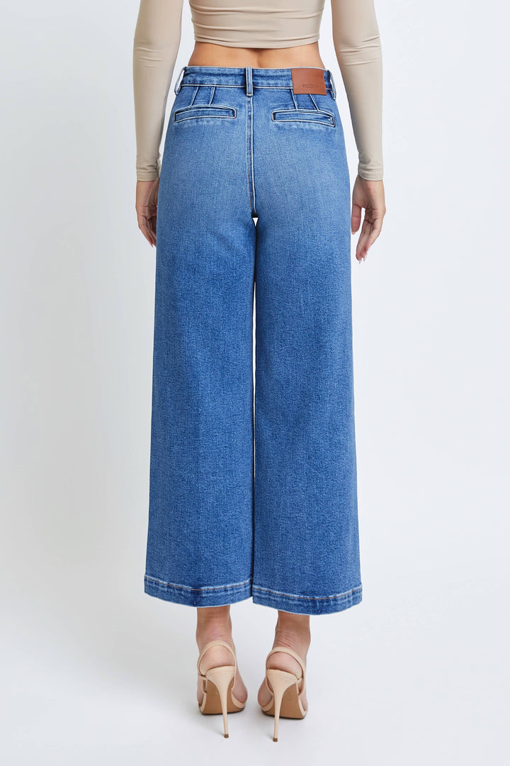 Dark Wash Clean Cropped Wideleg Trouser