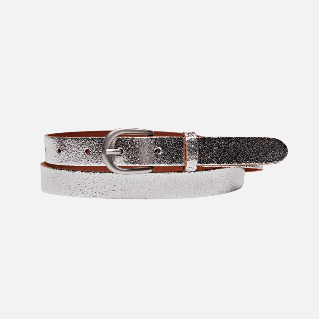 Metallic Skinny Fun Full Grain Leather Belt - Silver & Gold