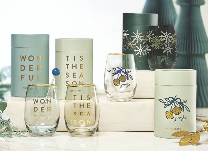 Gold Foil Stemless Wine Glass - Wonderful