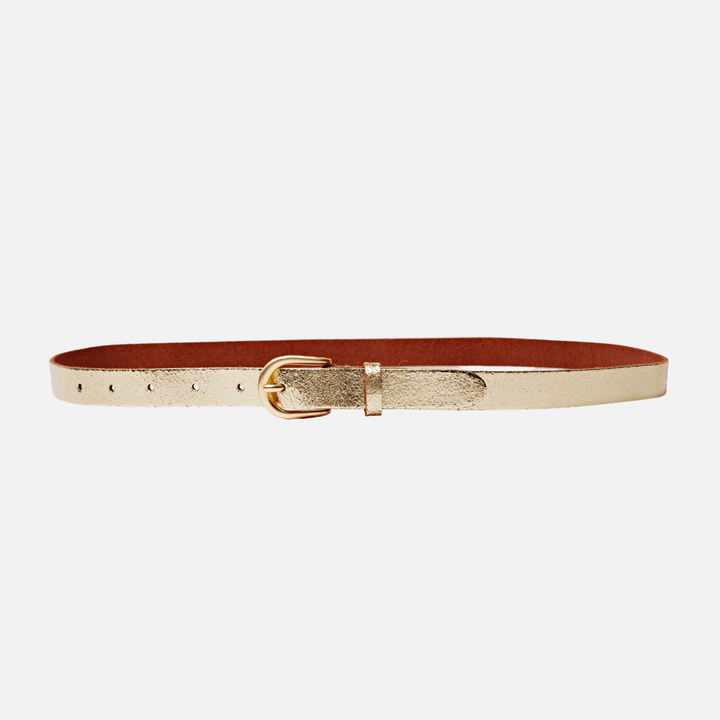 Metallic Skinny Fun Full Grain Leather Belt - Silver & Gold