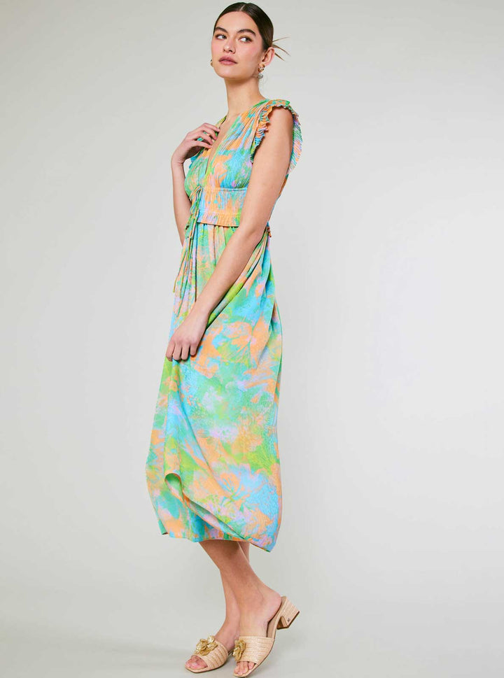 Abstract Printed Pleated Midi Dress