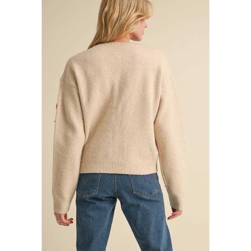 Bow patch sweater knit top: IVORY