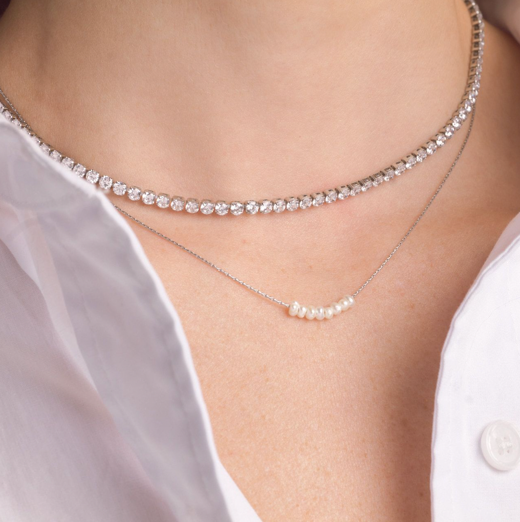 Nina Dainty Pearl Necklace - Silver