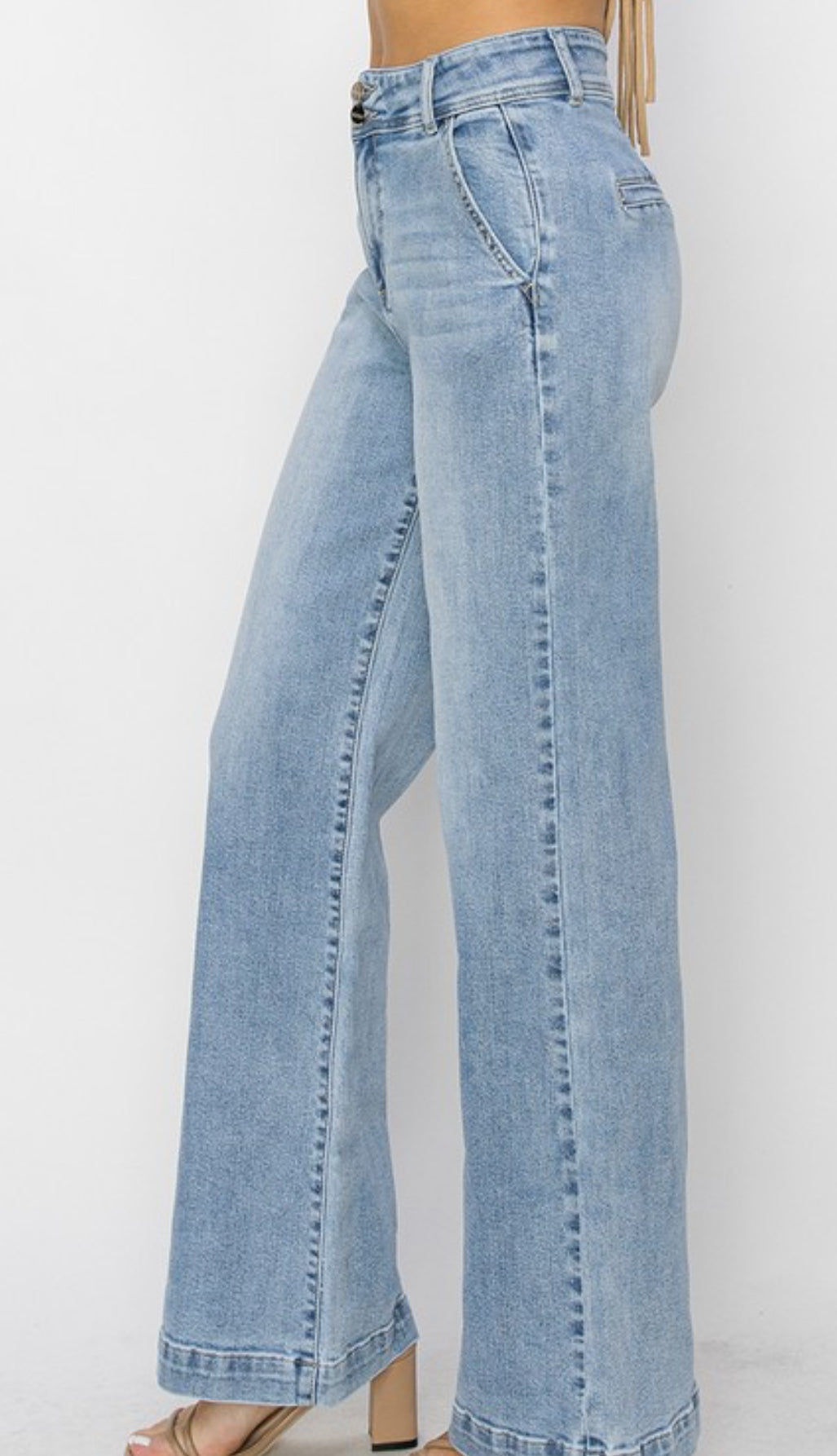 High Rise Double Button Wide Jeans