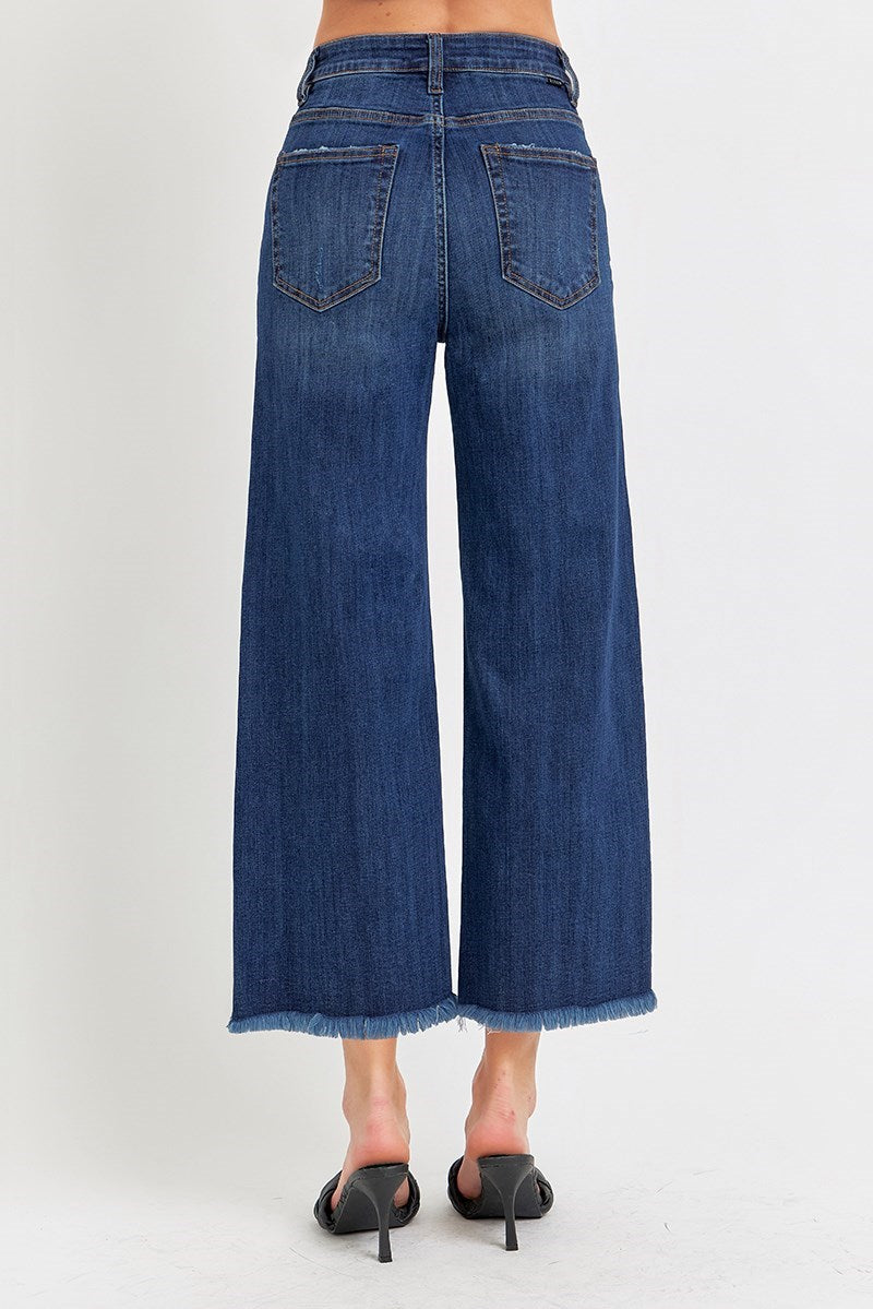 High Rise Crop Wide Leg Fray Hem Jeans