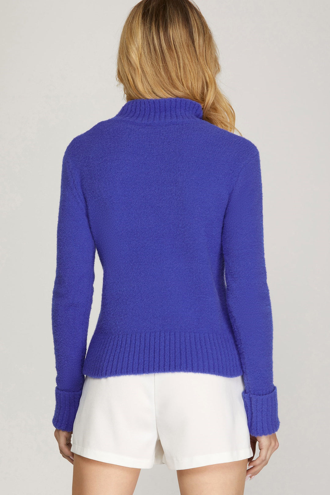 Sky Long Sleeve Mock Neck Fuzzy Sweater