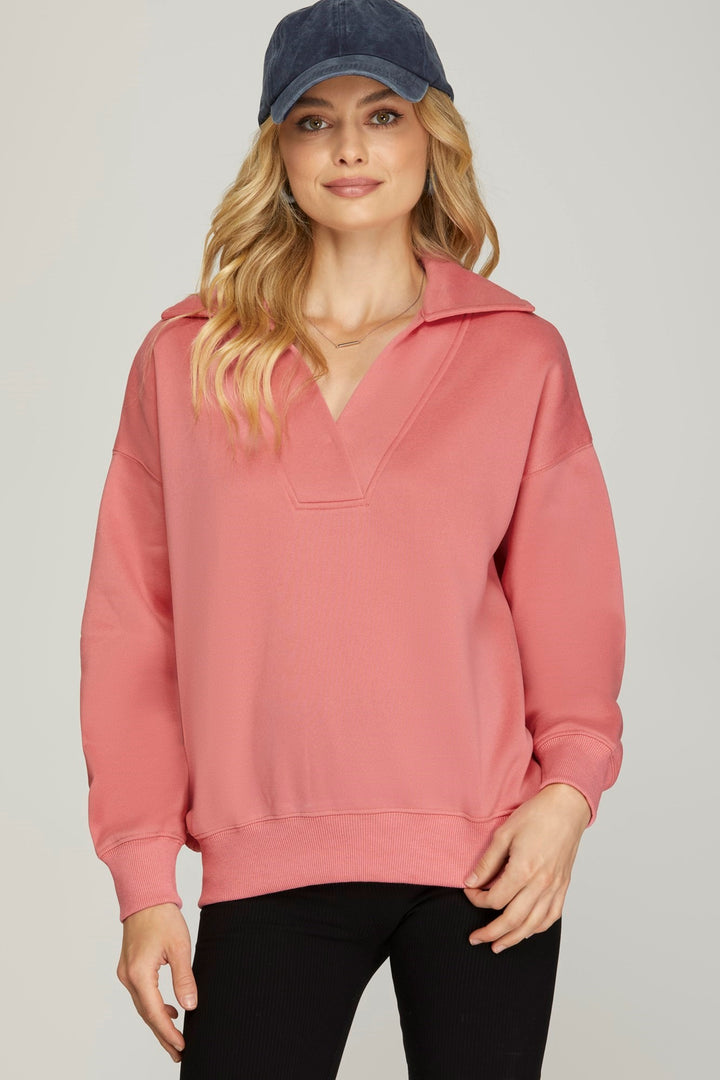 Long Sleeve Collared Sweatshirt