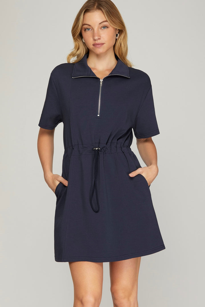 Sky Half Sleeve Zip Scuba Knit Dress