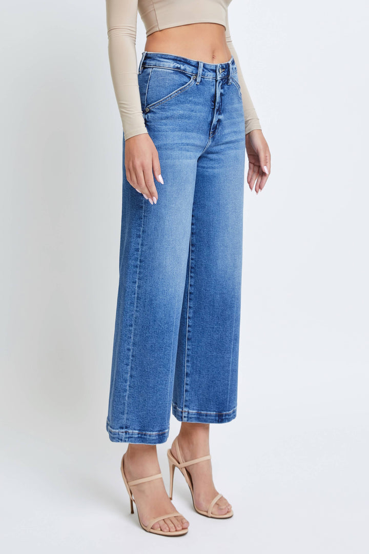 Dark Wash Clean Cropped Wideleg Trouser