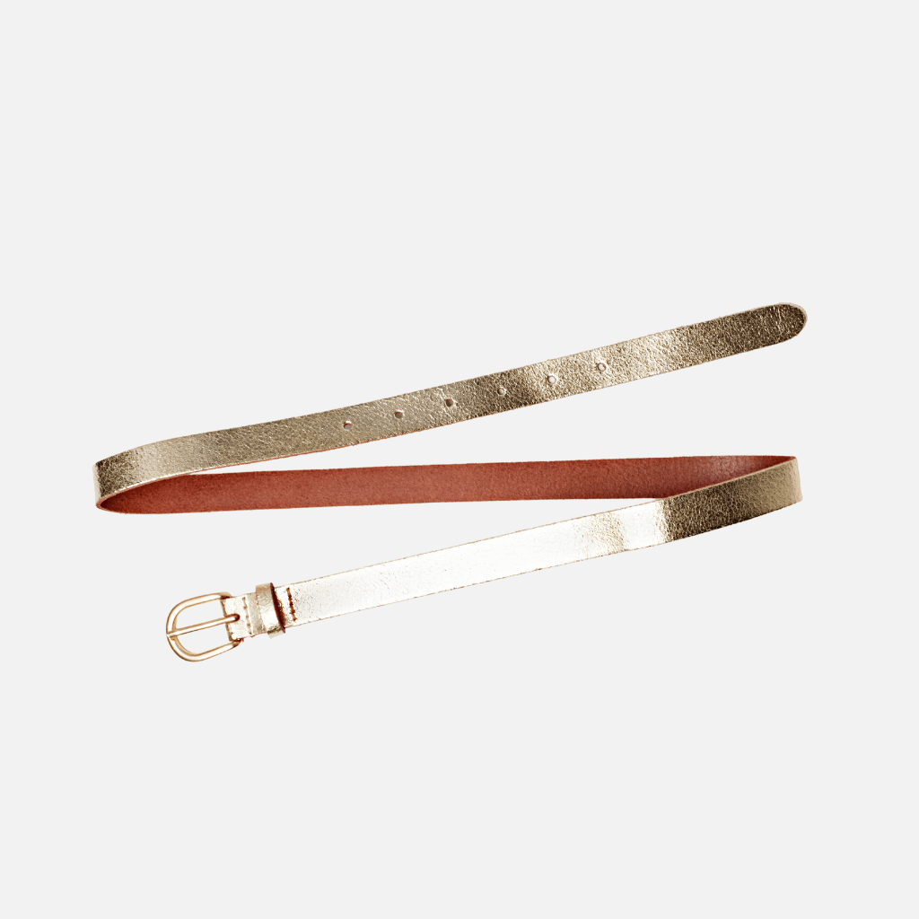 Metallic Skinny Fun Full Grain Leather Belt - Silver & Gold