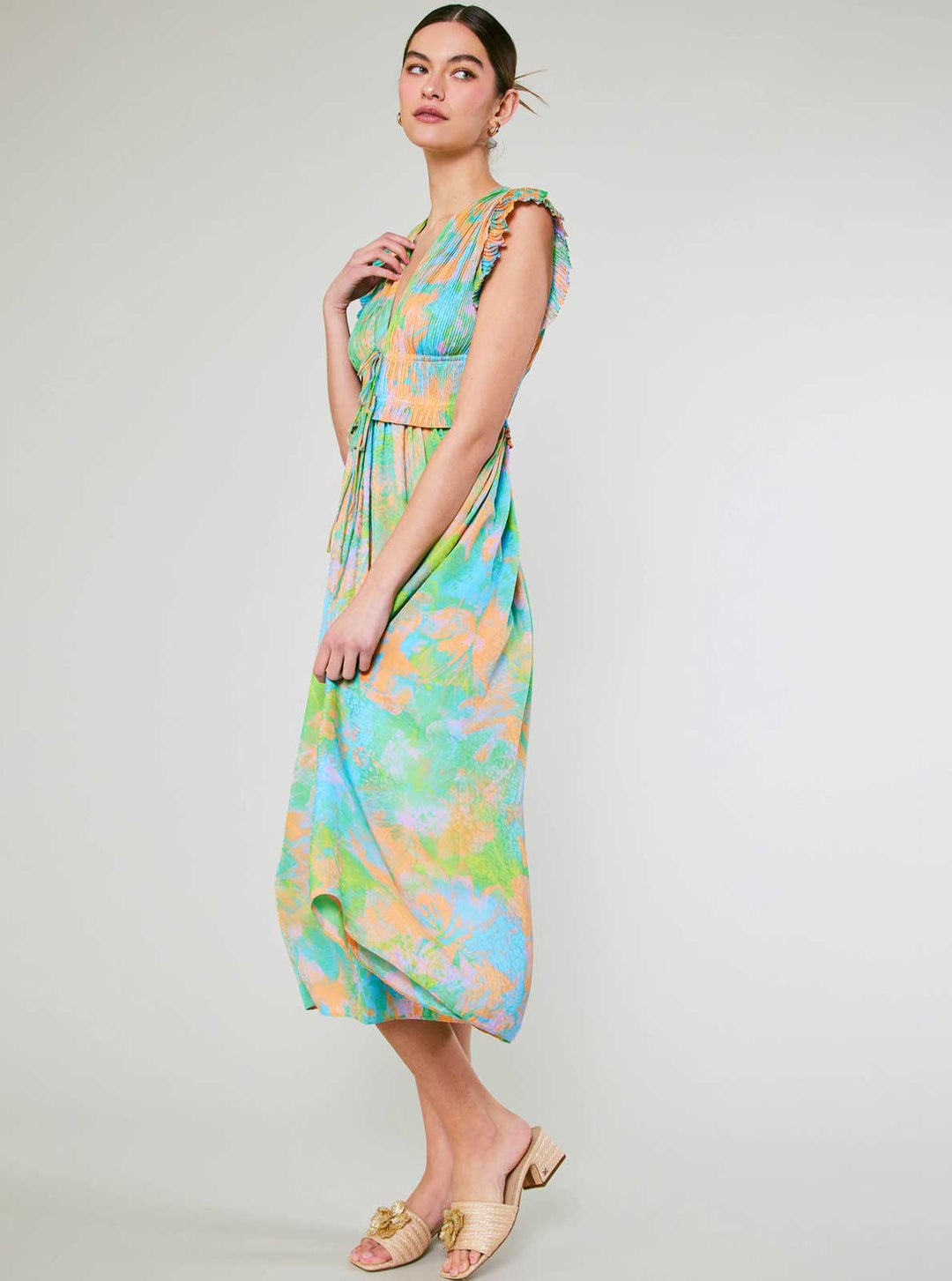 Abstract Printed Pleated Midi Dress - The Color Collab