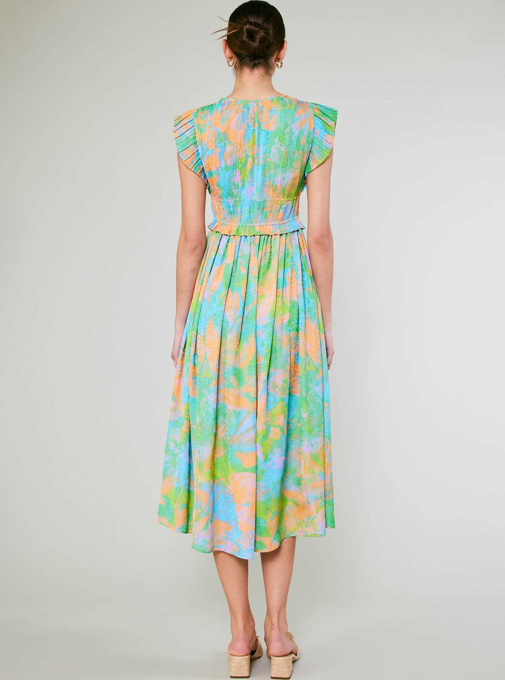 Abstract Printed Pleated Midi Dress - The Color Collab