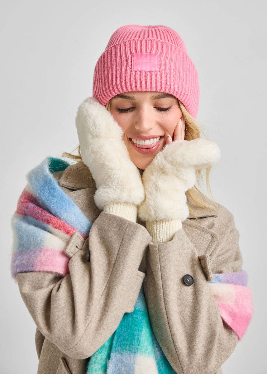 Adult Mad Hatter Ribbed Knit Beanie - Sachet Pink - The Color Collab