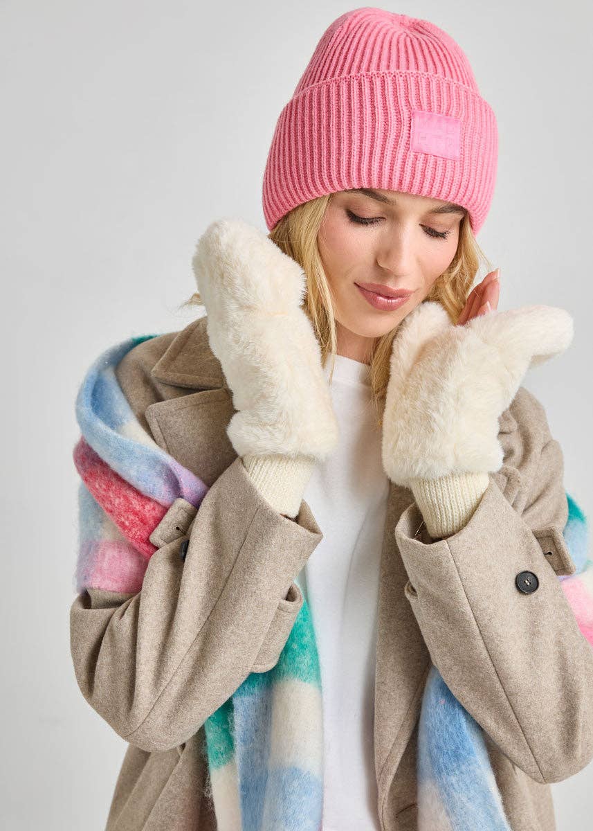 Adult Mad Hatter Ribbed Knit Beanie - Sachet Pink - The Color Collab