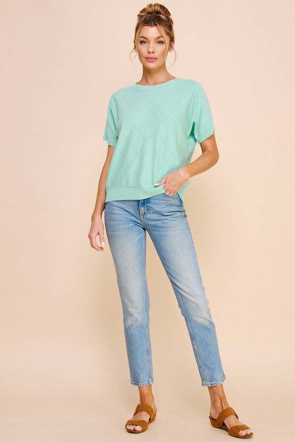 Allie - Super soft diamond short sleeve top Mint