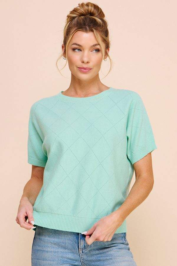 Allie - Super soft diamond short sleeve top Mint