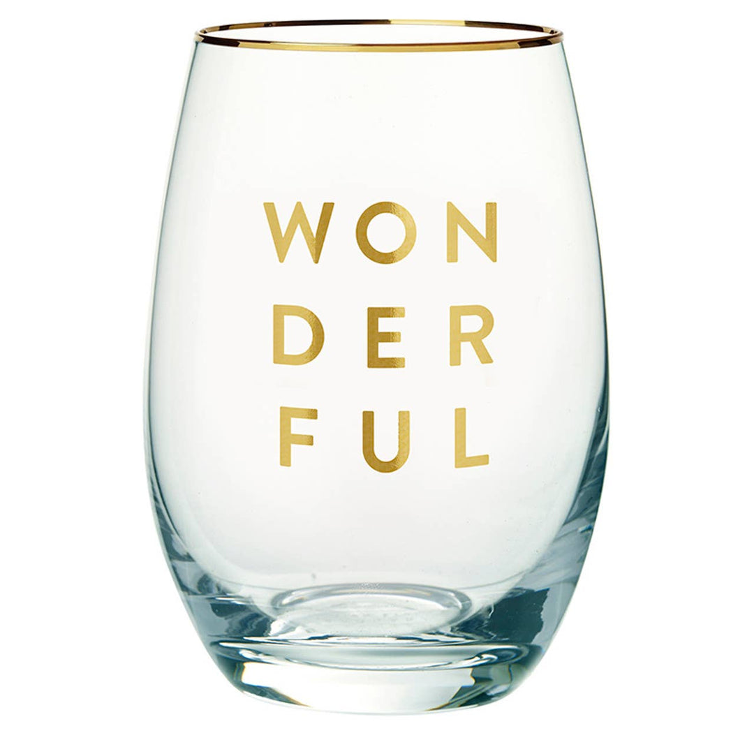 Gold Foil Stemless Wine Glass - Wonderful