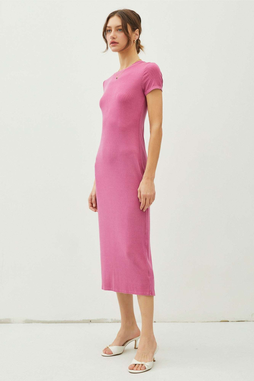 Basic Short Sleeve Midi Dress - The Color Collab