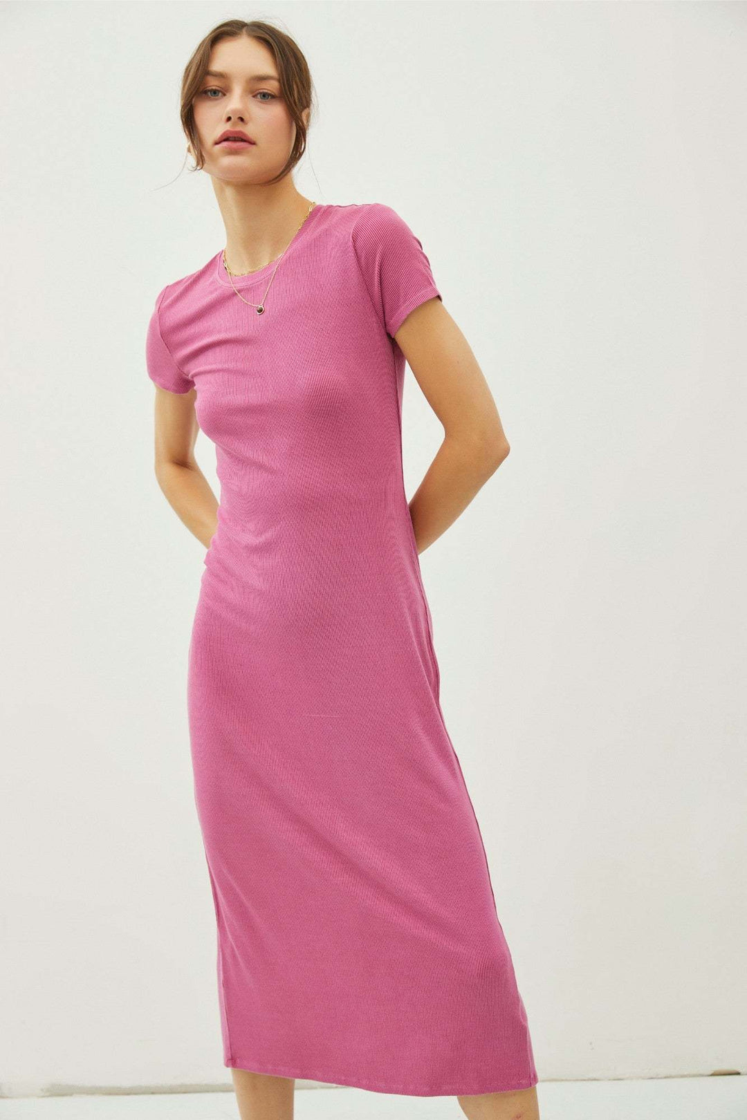 Basic Short Sleeve Midi Dress - The Color Collab
