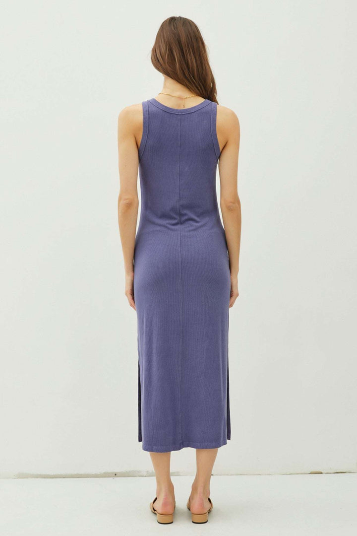 Basic Side Slit Tank Midi Dress - The Color Collab