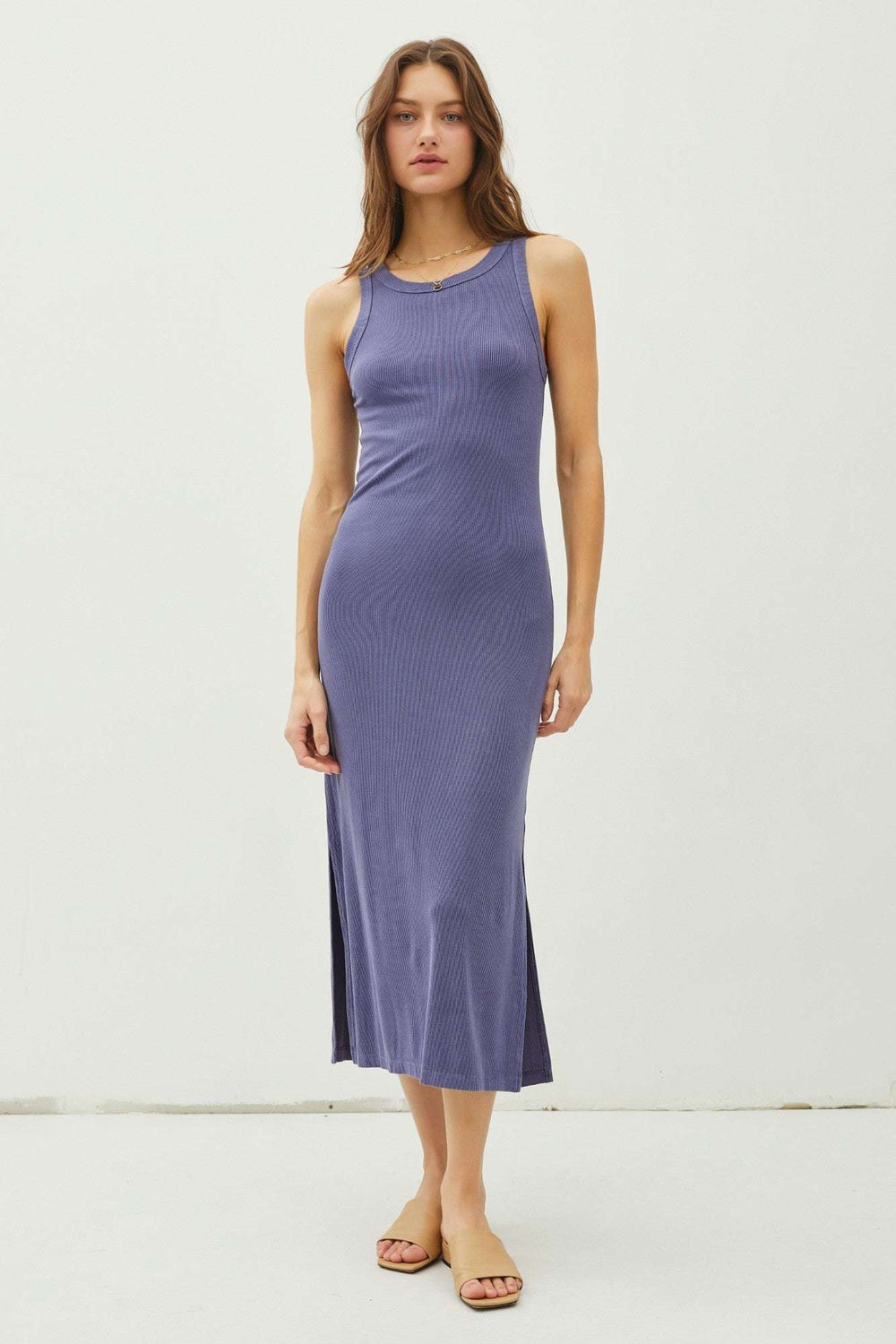 Basic Side Slit Tank Midi Dress - The Color Collab