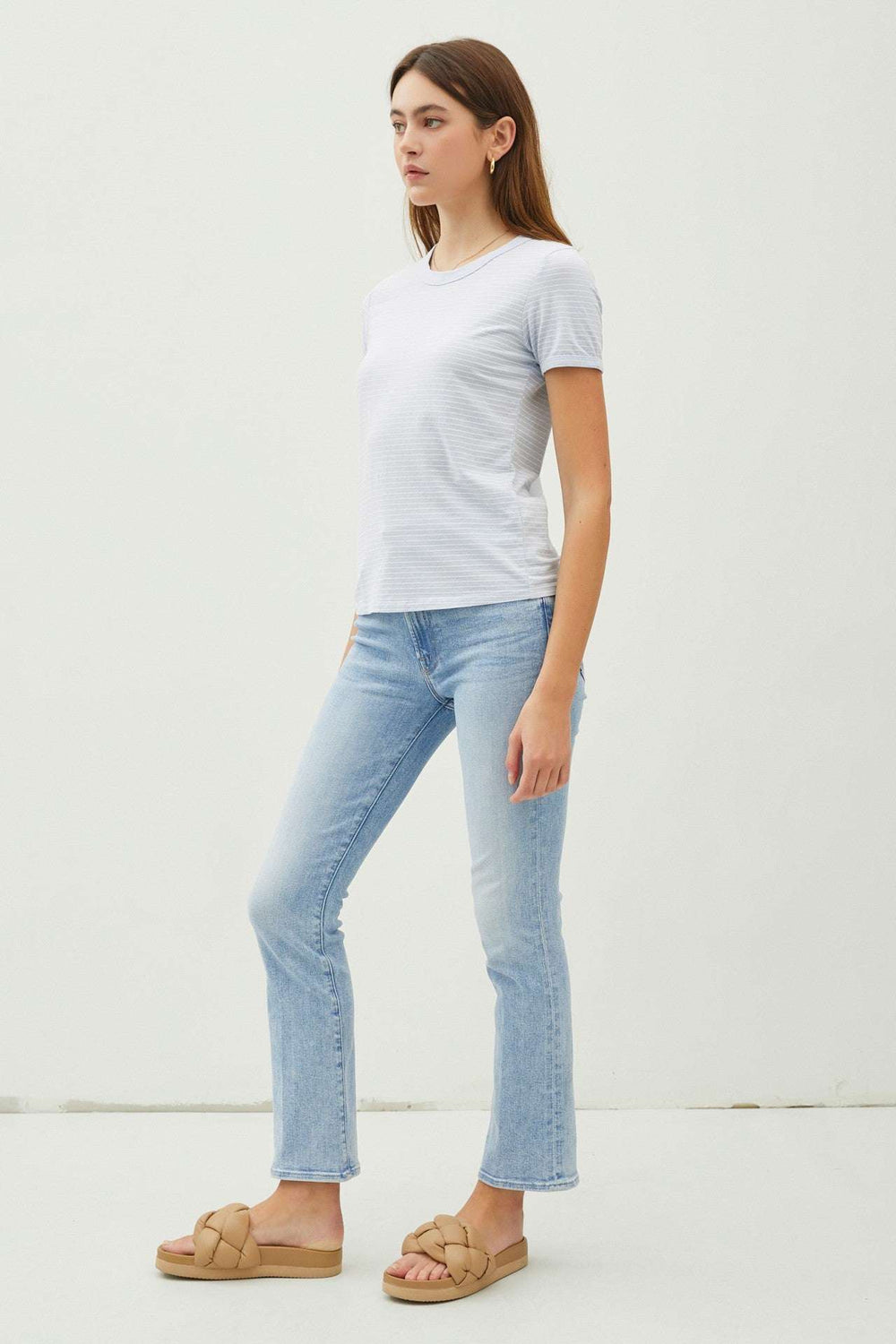 Basic Slim Striped Crew Neck Tee - The Color Collab